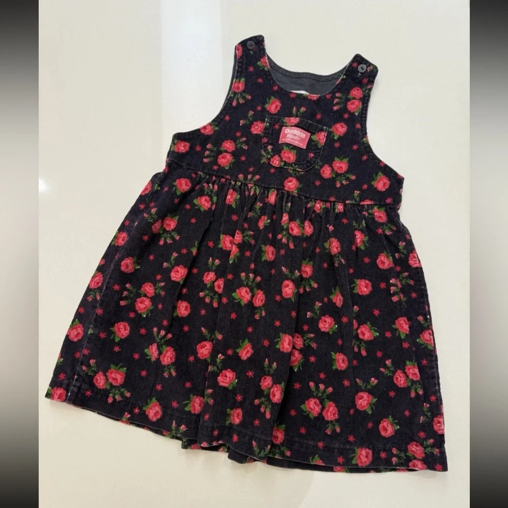 Vintage OshKosh B'gosh Dress Size 4 USA Made‎ Floral Corduroy Toddler Girls